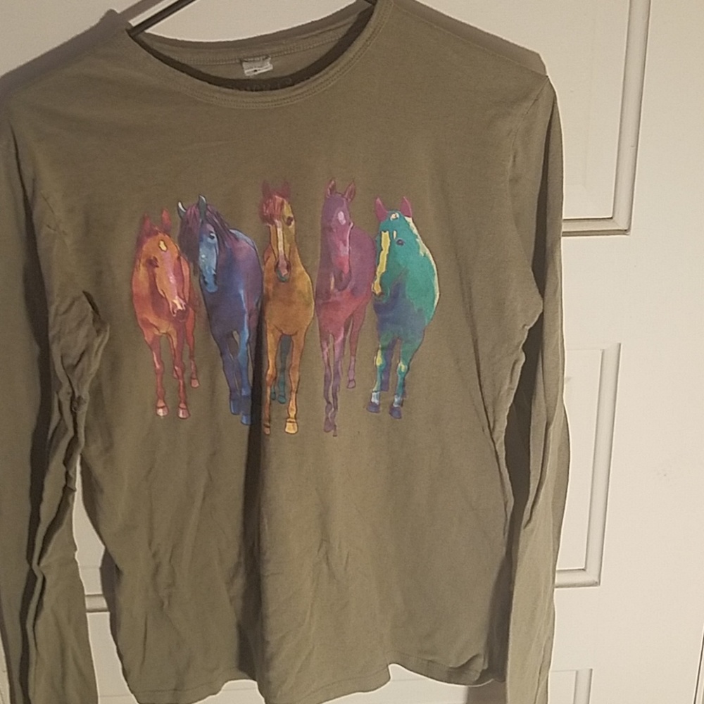 Womans Water Color Horses Long Sleeve Tee